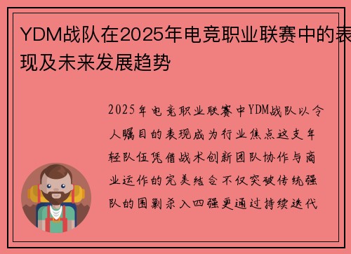 YDM战队在2025年电竞职业联赛中的表现及未来发展趋势