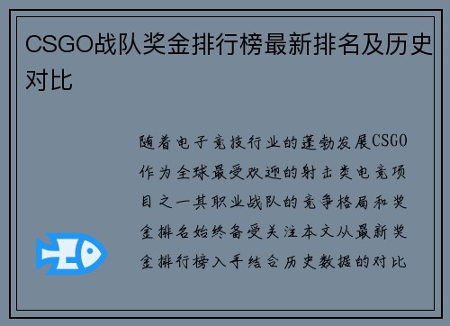 CSGO战队奖金排行榜最新排名及历史对比